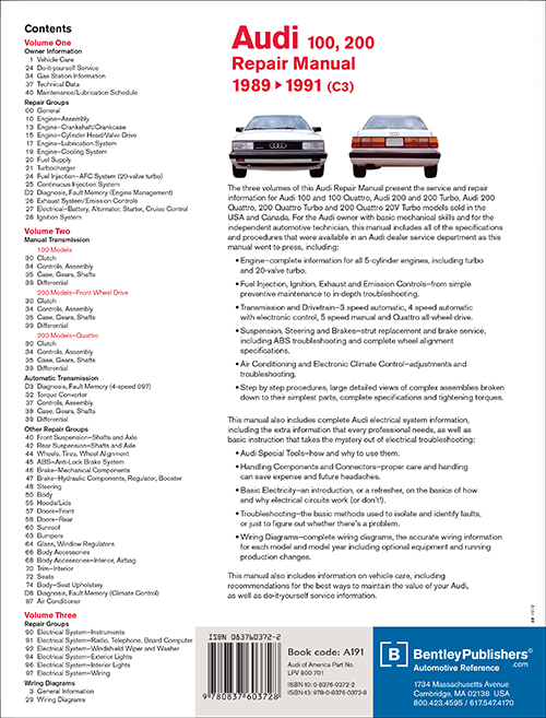 Audi
100, 200: 1989-1991 Repair Manual back cover