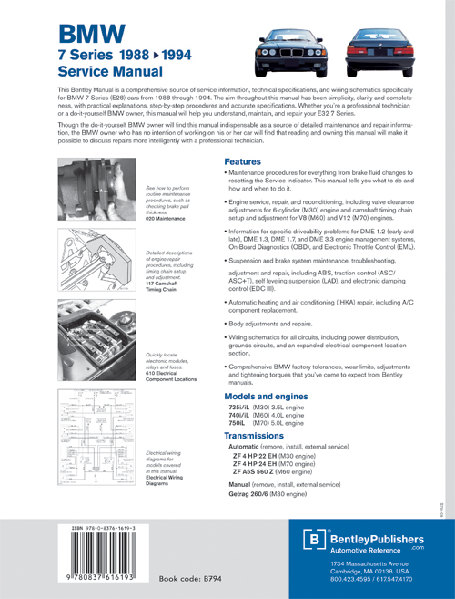 BMW 7 Series (E32) Service Manual: 1988-1994 back cover