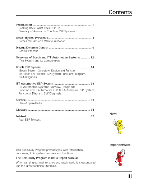 Audi ESP Electronic Stability Program Design and Function Technical Service Training Self-Study Program Table of Contents