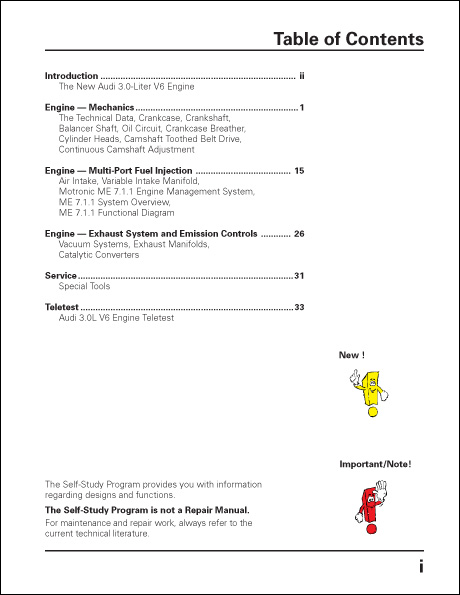 Audi 3.0-Liter V6 Engine Technical Service Training Self-Study Program Table of Contents