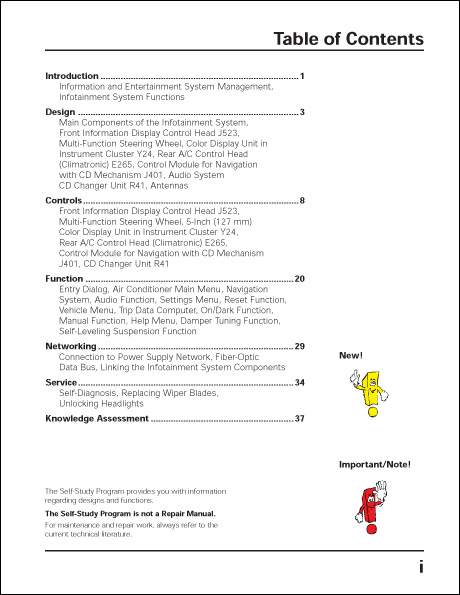 Volkswagen Phaeton Infotainment System Design and Function Technical Service Training Self-Study Program Table of Contents