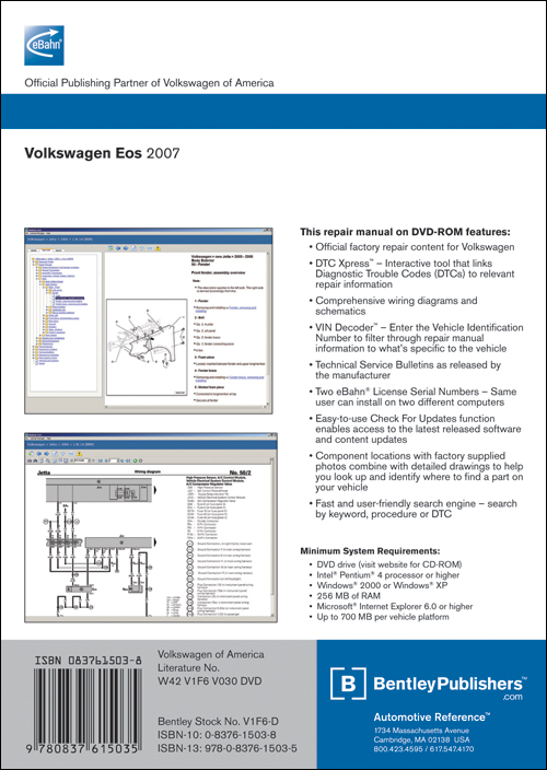 Volkswagen Eos: 2007 Repair Manual on DVD-ROM back cover